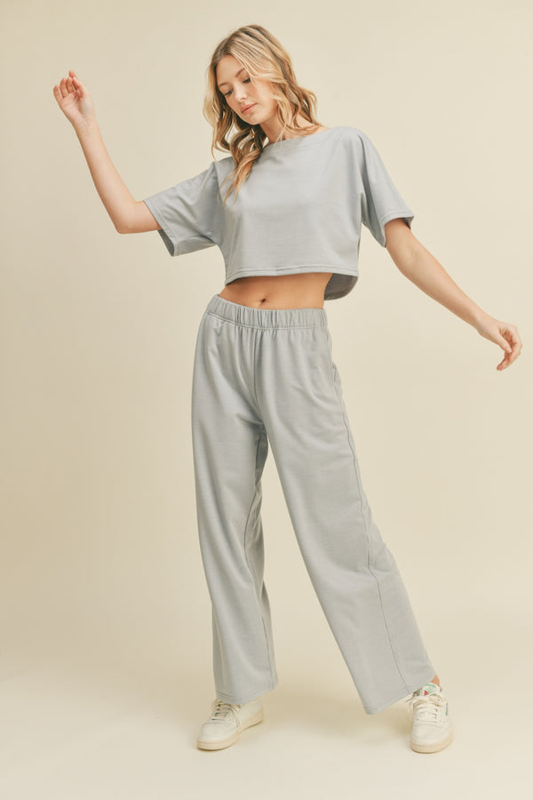 Kimberly C Full Size Short Sleeve Cropped Top and Wide Leg Pants Set