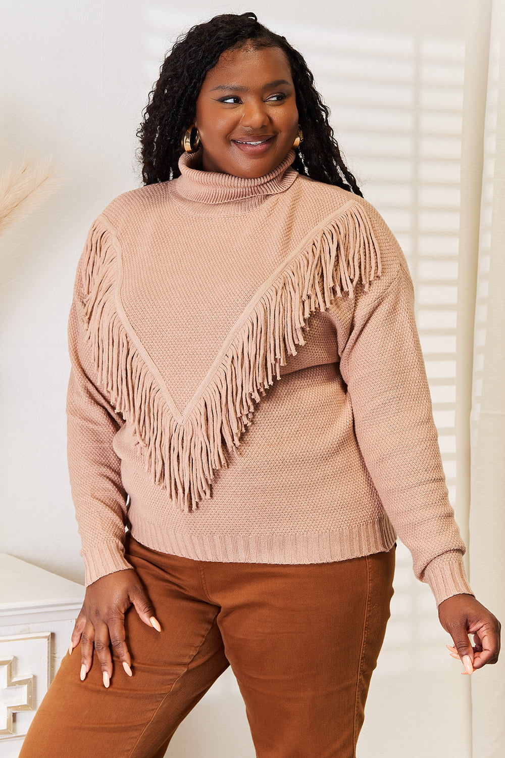 Cozy Turtleneck Fringe Sweater - Long Sleeve, Stylish & Warm
