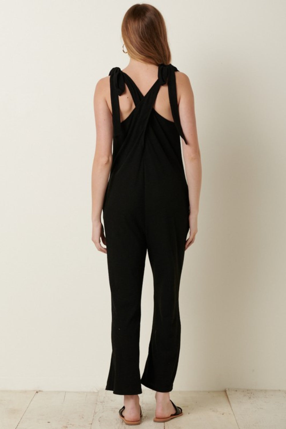 Mittoshop Women's Rib Knit V-Neck Jumpsuit with Cross Back - Trendy & Versatile