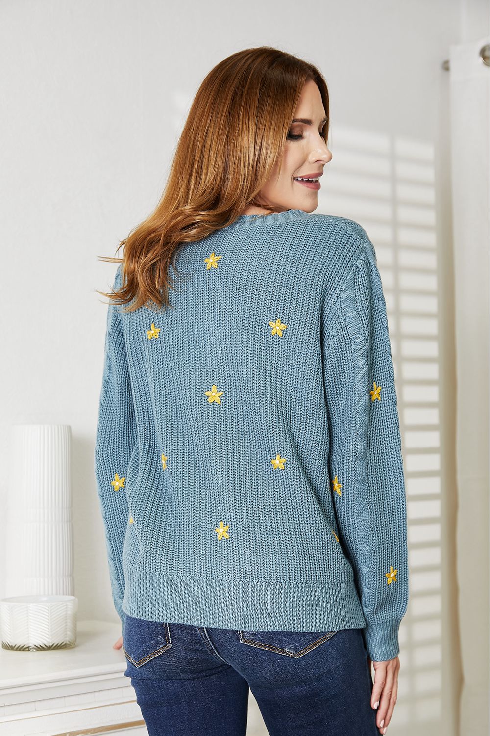HEYSON Full Size Floral Embroidered Cable Knit Cardigan - Cozy & Elegant