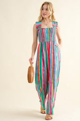 And The Why Full Size Striped Smocked Sleeveless Jumpsuit - Chic & Comfortable