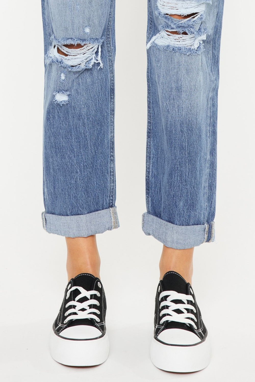 Kancan Women's Trendy Mid Rise Distressed Straight Leg Jeans - Versatile Denim Fashion