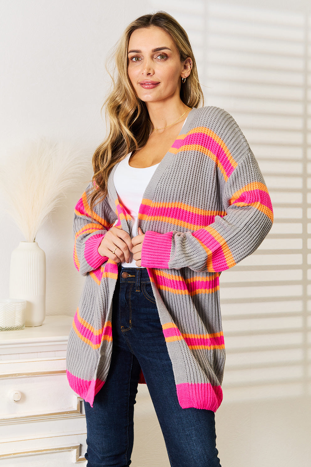 Chic Ribbed Long Sleeve Cardigan for Women - Cozy & Versatile