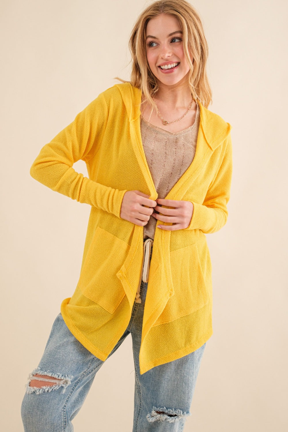 And The Why Full Size Cozy Thermal Hooded Cardigan with Pockets