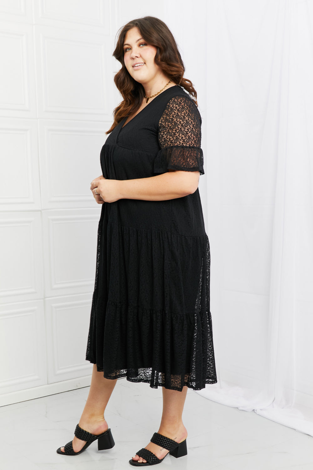 P & Rose Lovely Lace Full Size Tiered Midi Dress - Elevate Your Style
