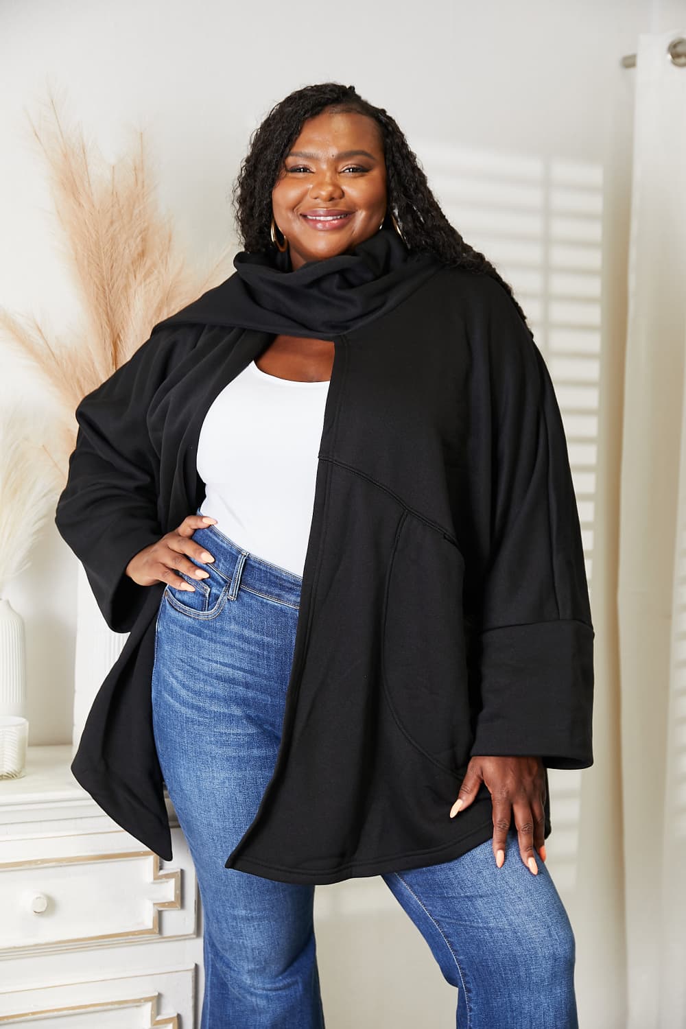 HEYSON Women's Full Size Cardigan with Elegant Scarf Design - Versatile & Stylish