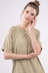 VERY J Washed Cotton Round Neck Mini Tee Dress - Casual & Chic