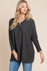 BOMBOM Women's Checkered Long Sleeve V-Neck T-Shirt - Trendy & Versatile