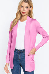 ACTIVE BASIC Women's Cozy Ribbed Trim Open Front Cardigan - Versatile Elegance for Every Season