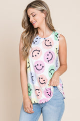 BOMBOM Smiley Face Round Neck Tank Top – Cute & Comfortable Casual Wear