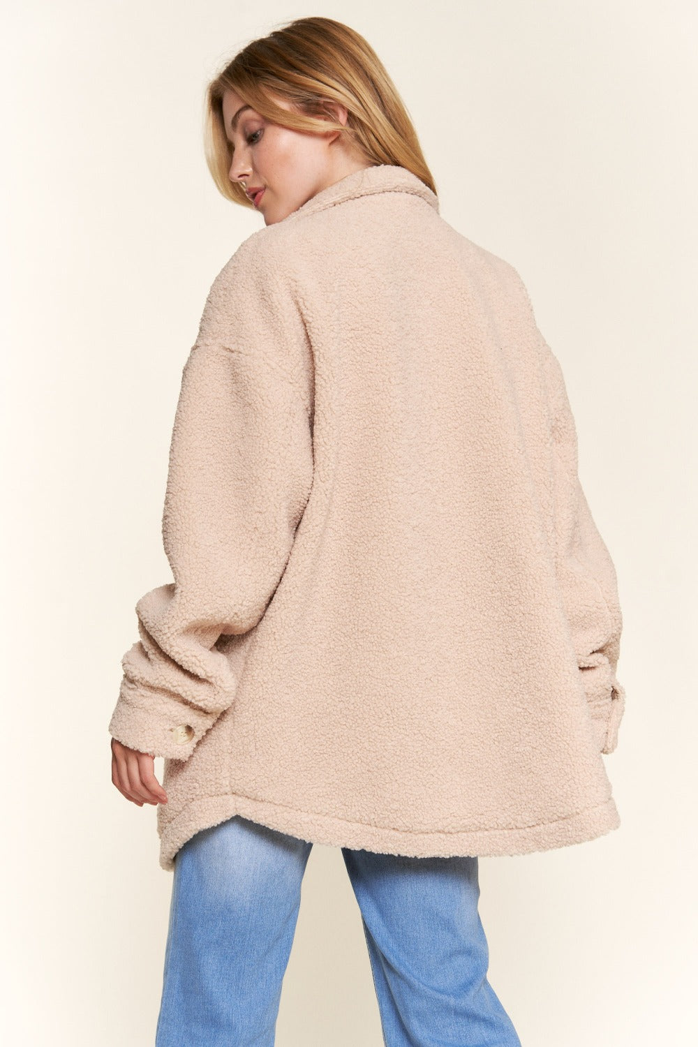 Cozy Teddy Sherpa Button-Down Shacket with Curved Hem - And The Why