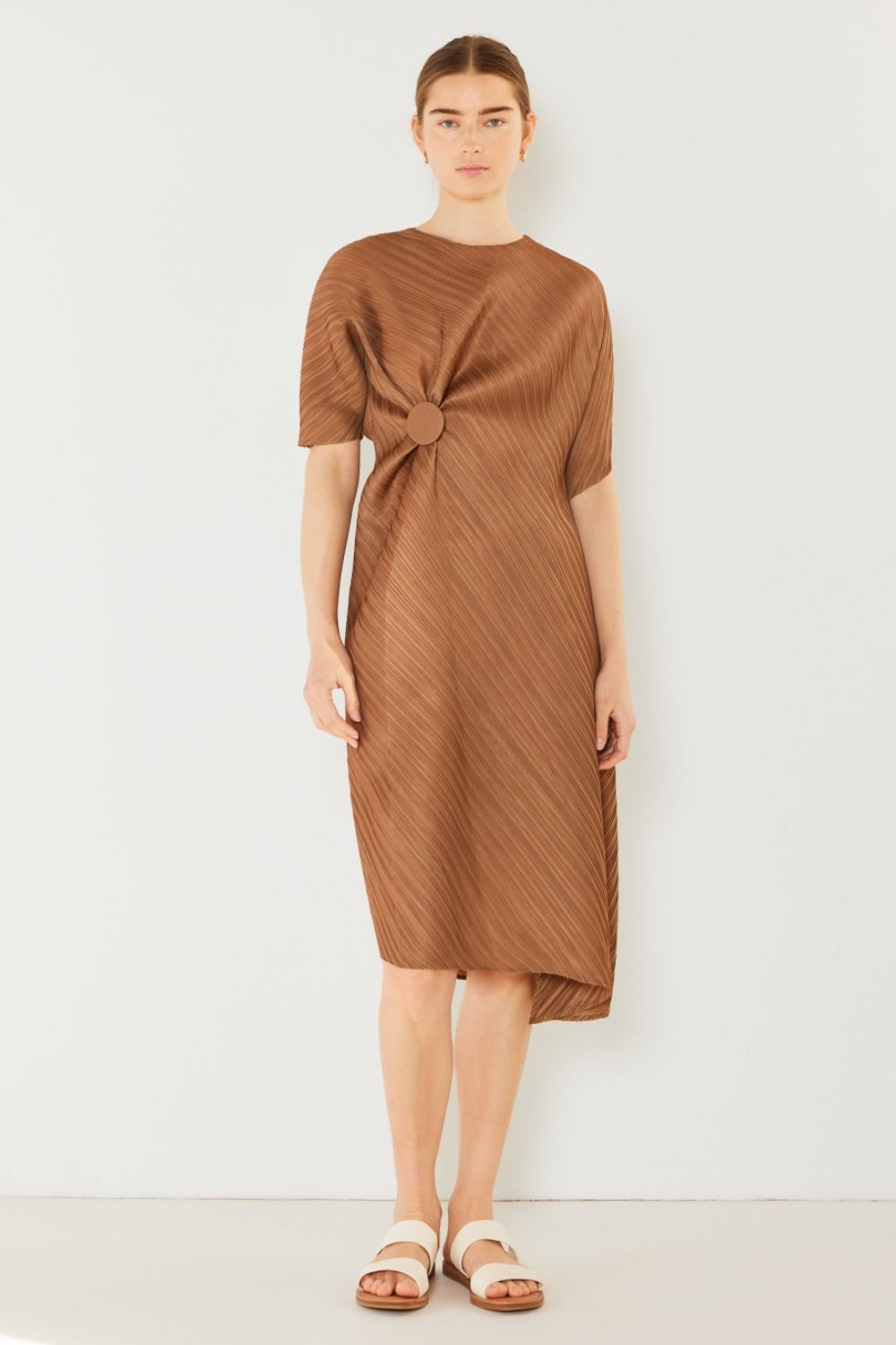 Elegant Pleated Dolman Sleeve Dress by Marina West Swim