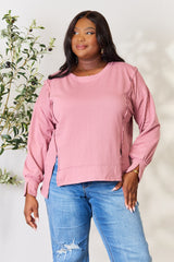 Culture Code Round Neck Exposed Seam Slit Top - Versatile & Comfortable