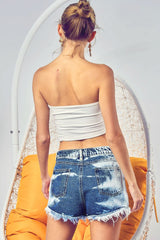 BiBi USA Flag Themed Bleached Denim Shorts - Patriotic Summer Style