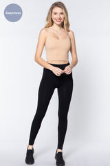 ACTIVE BASIC Round Neck Crop Rib Seamless Cami - Enhanced