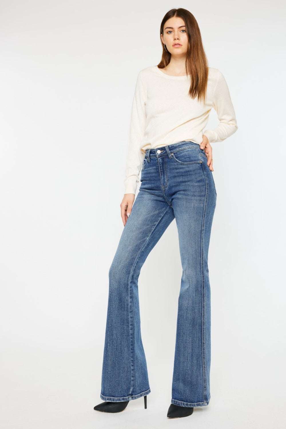 Kancan Cat's Whiskers High Waist Flare Jeans - Retro Style & Flattering Fit