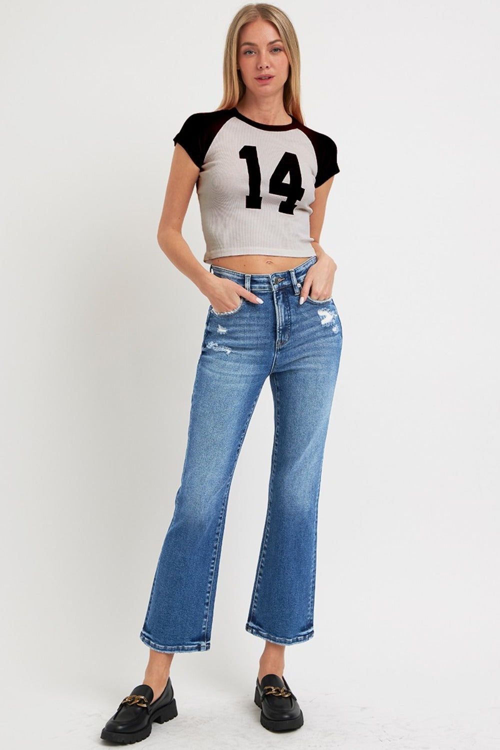 RISEN High Rise Tummy Control Bootcut Crop Jeans - Stylish Comfort for Every Occasion | NK Wears