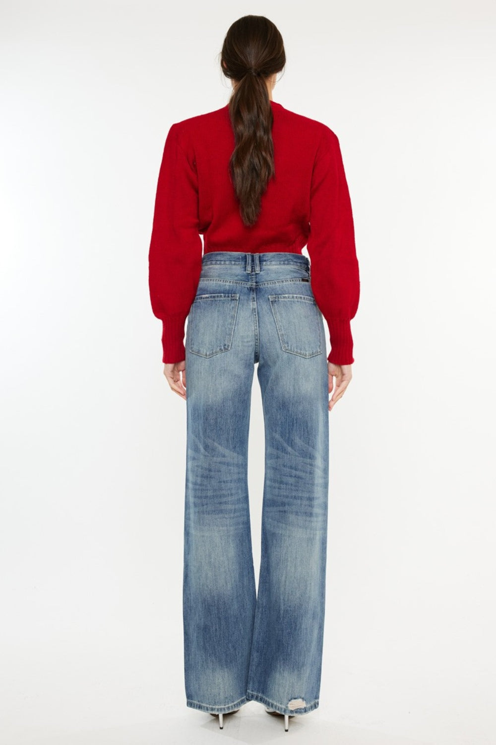 Kancan Women's Distressed High Waist Bootcut Jeans - Retro Chic Fashion for a Flattering Silhouette