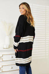 Trendy Striped Rib-Knit Open Front Cardigan - Comfort & Style