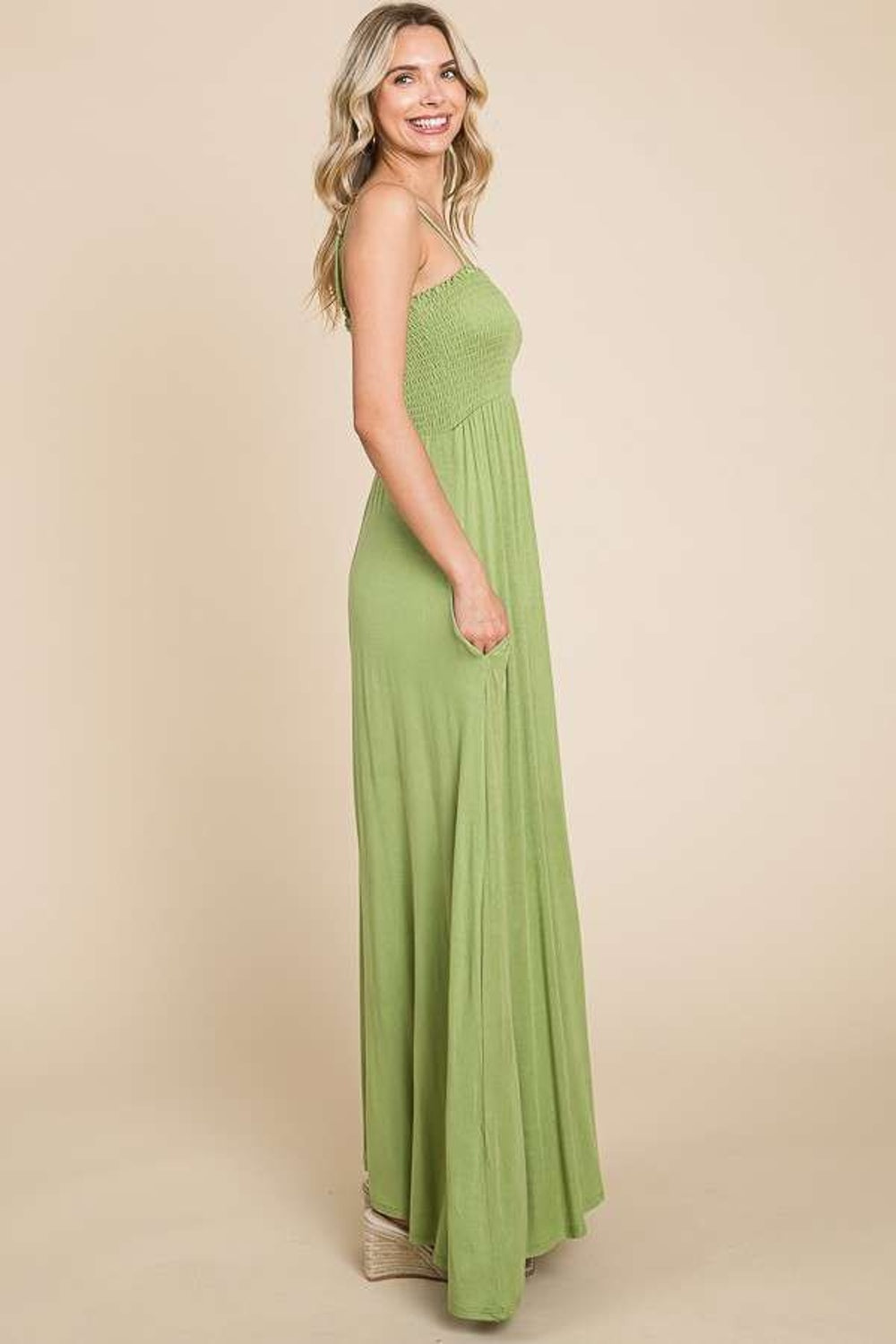 Culture Code Smocked Cami Maxi Dress with Pockets - Elegant & Practical