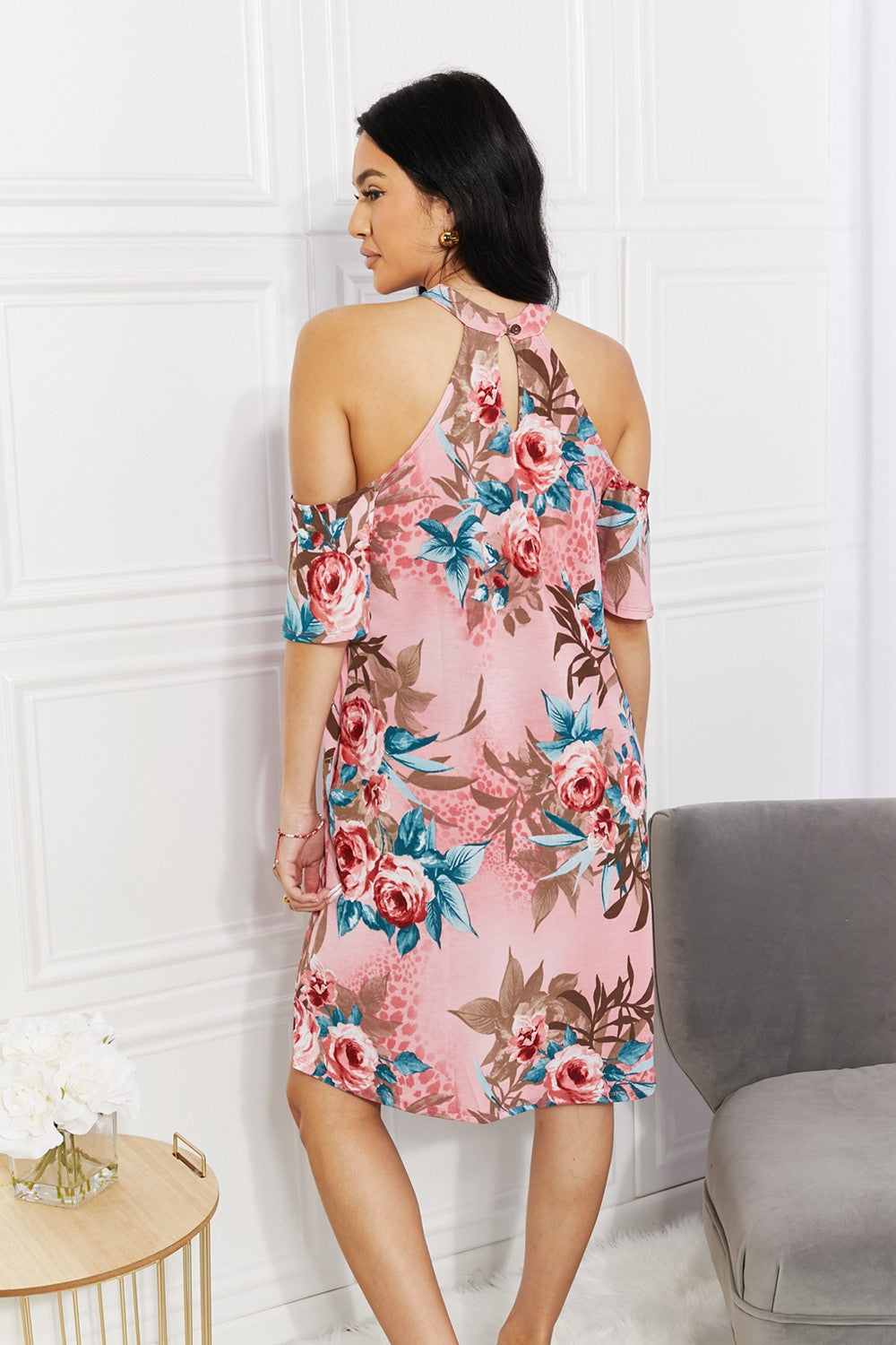 Sew In Love Full Size Tropical Floral Cold-Shoulder Midi Dress – Comfort & Style