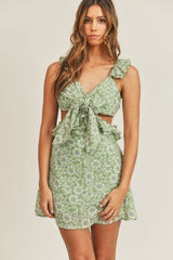 MABLE Floral Side Cutout Ruffled Mini Dress - Flirty Summer Style