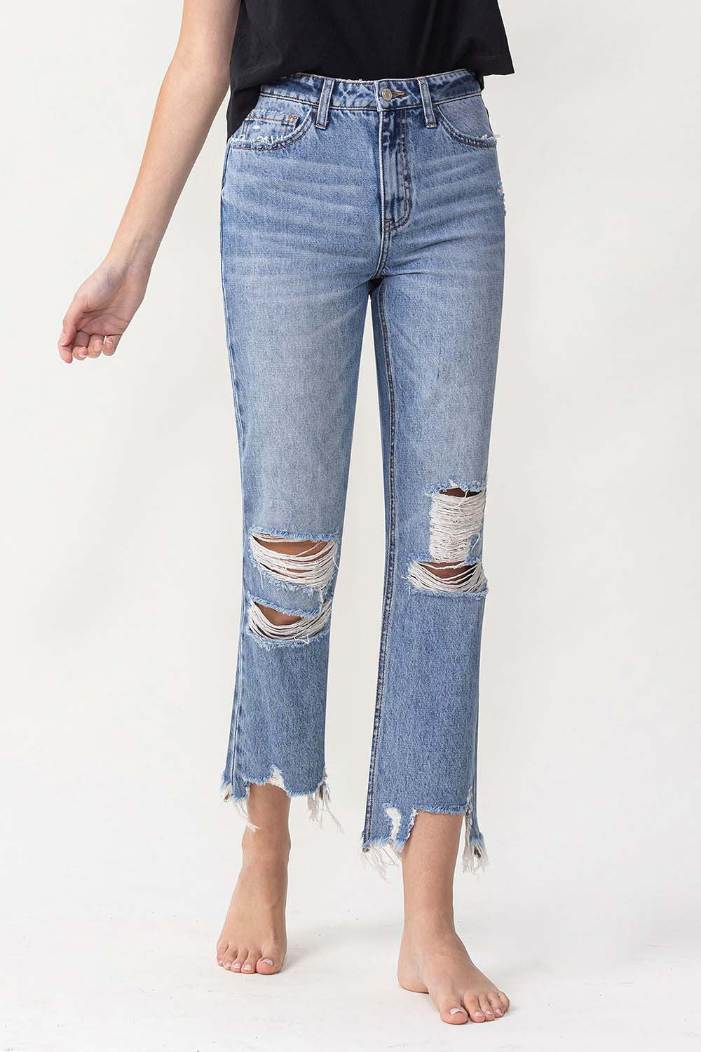 Lovervet High Rise Distressed Straight Jeans - Trendy & Flattering Fit