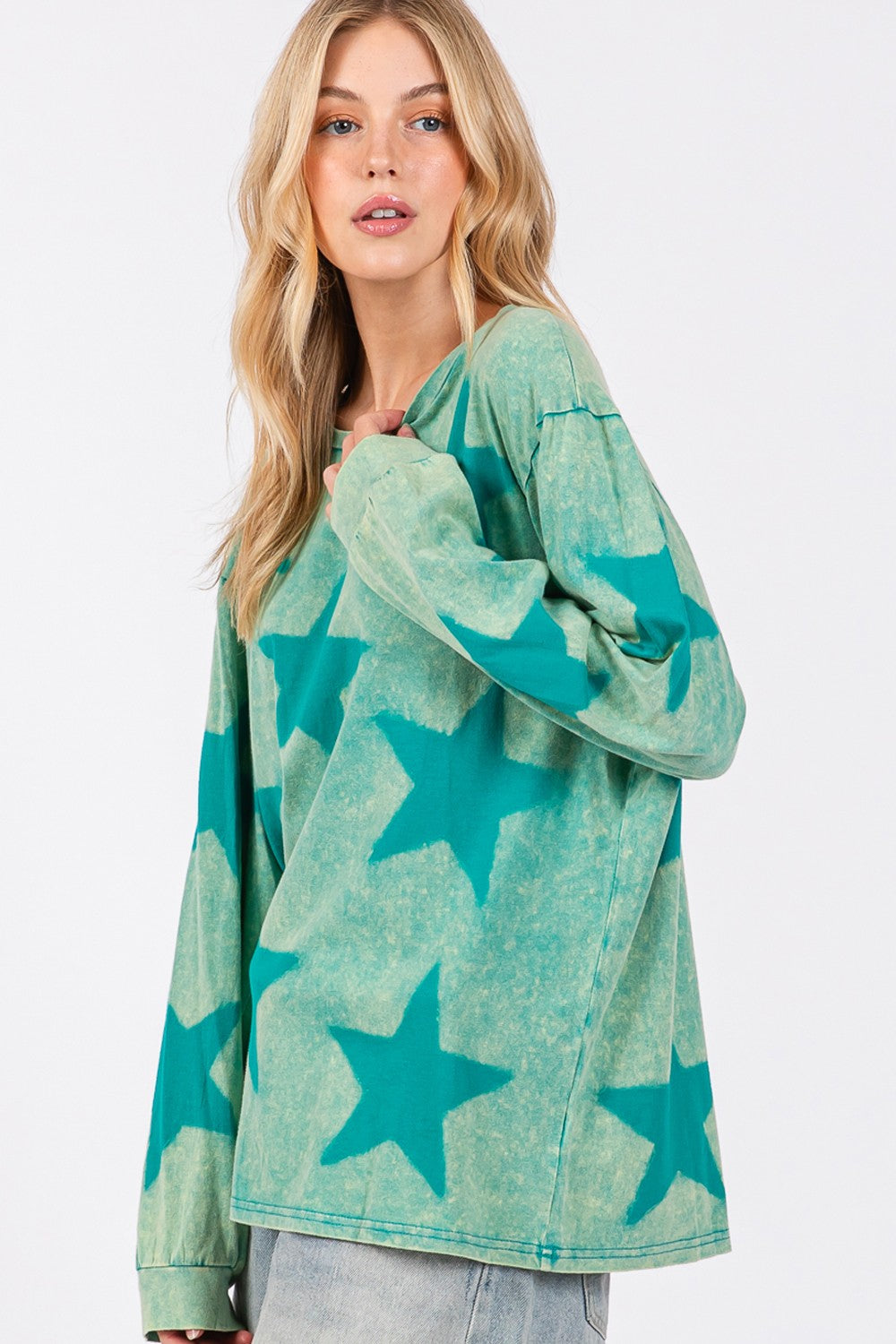 Trendy Mineral Wash Star Pattern T-Shirt | 100% Cotton | Unique Design