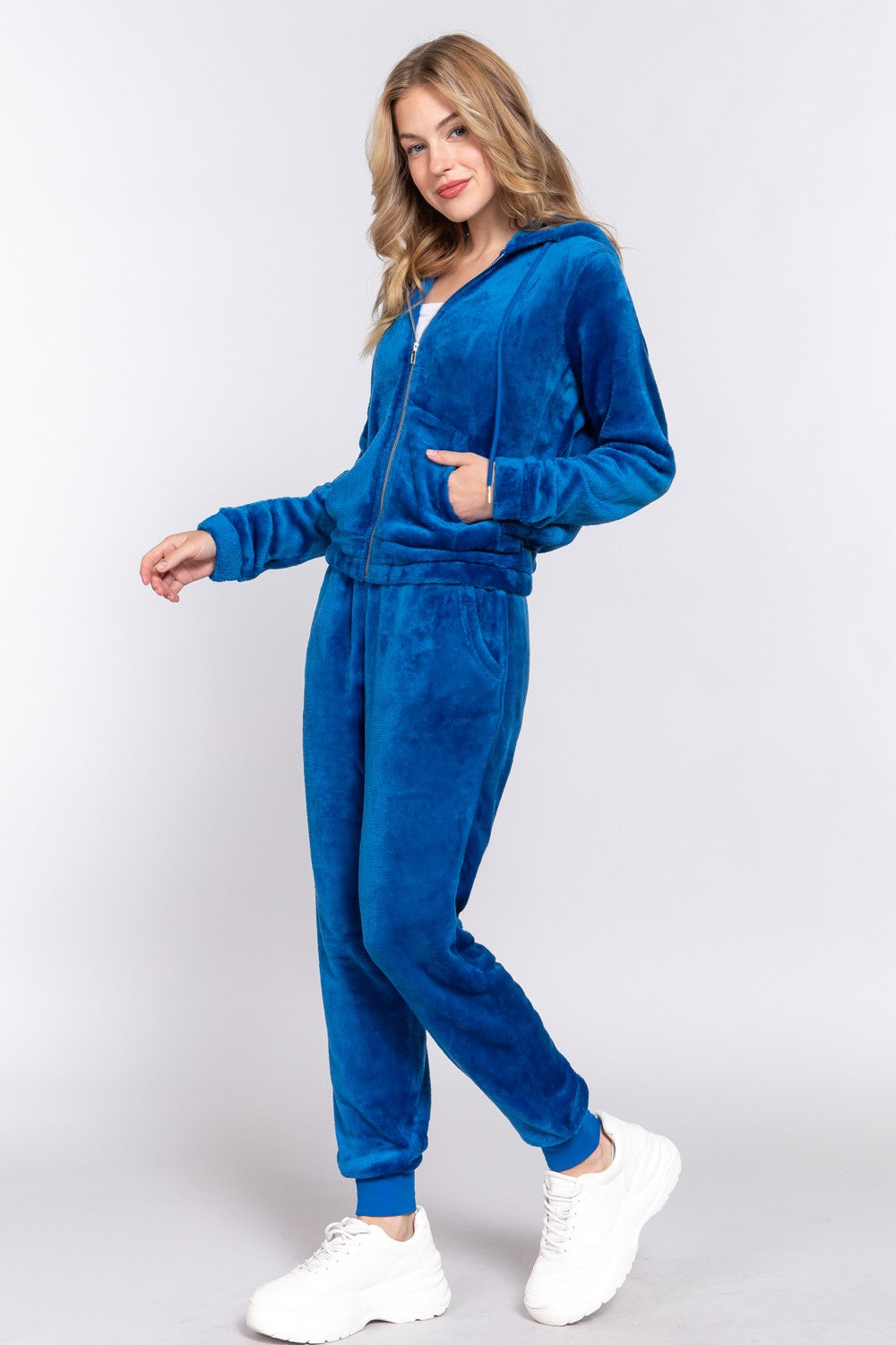 ACTIVE BASIC Faux Fur Cozy Zip-Up Hoodie & Joggers Set - Ultimate Comfort & Style