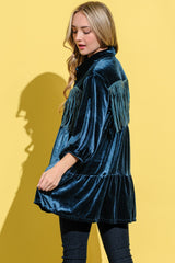Fringe Detailed Velvet Shirt Dress by And The Why - Luxurious & Stylish