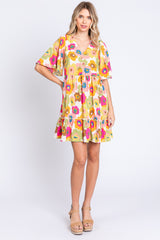 GeeGee Floral V-Neck Mini Dress with Ruffle Hem - Women's Spring/Summer Fashion
