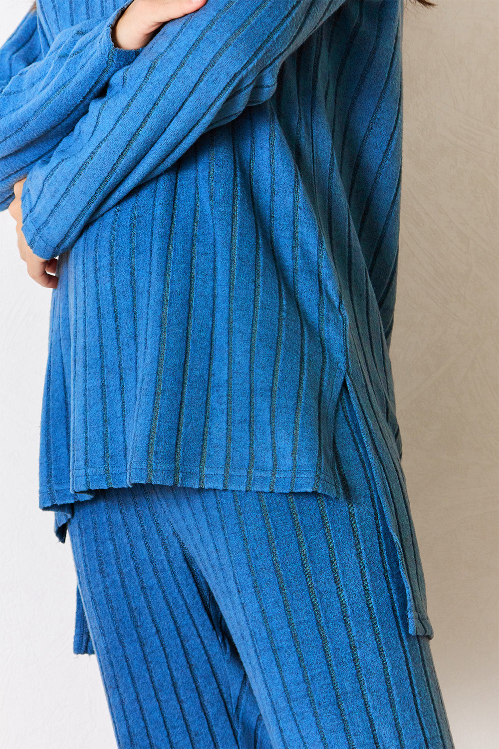 Basic Bae Full Size Ribbed High-Low Slit Top & Pants Set - Chic Two-Piece Outfit