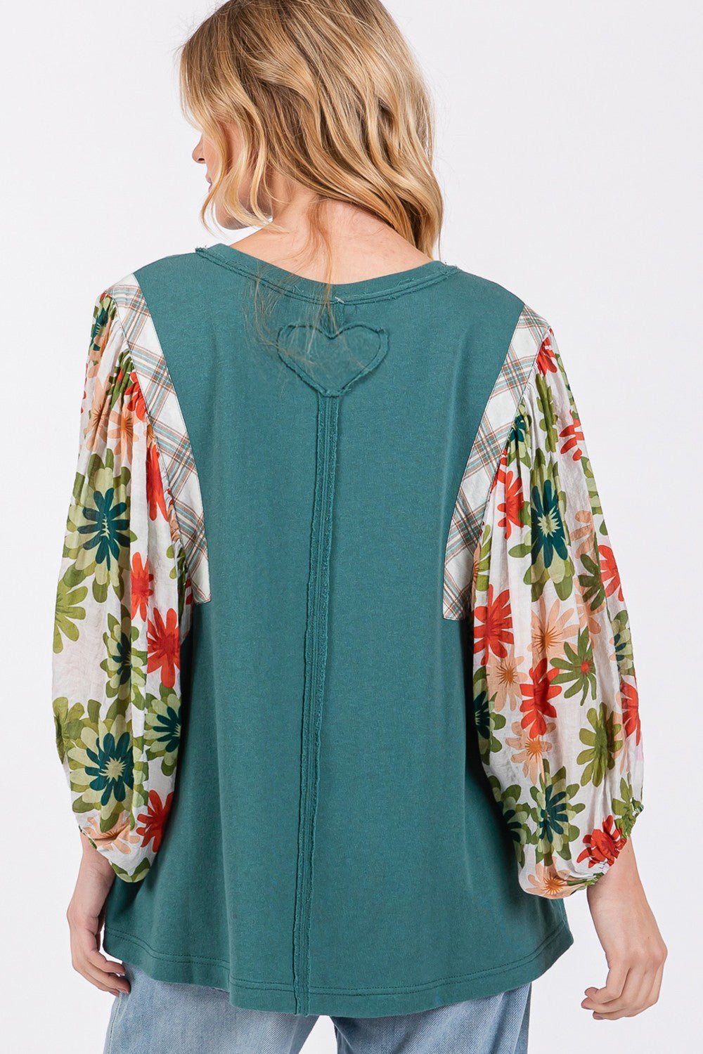 SAGE + FIG Women's Full Size Balloon Sleeve Top with Unique Printed Design