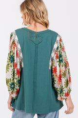 SAGE + FIG Women's Full Size Balloon Sleeve Top with Unique Printed Design