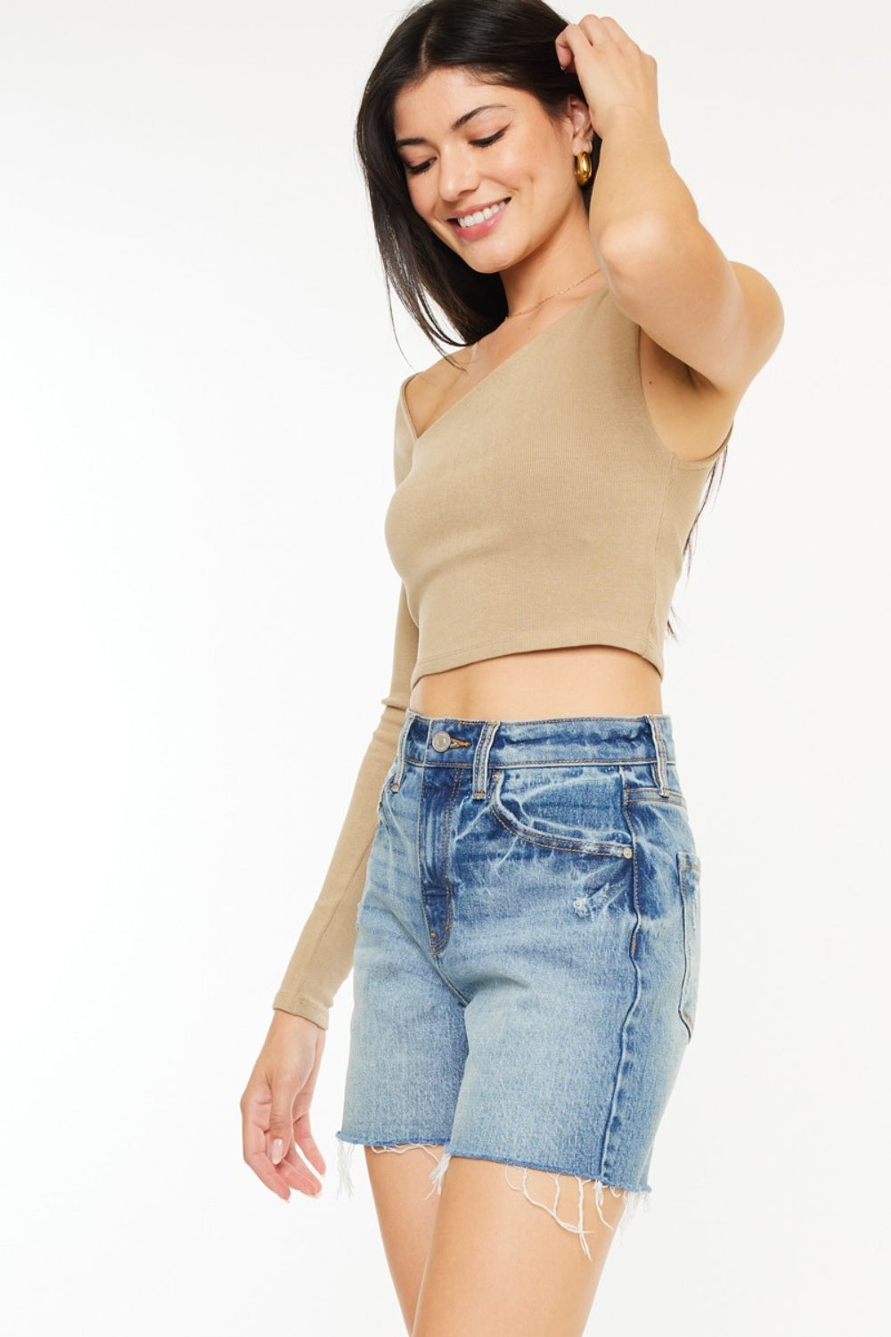 Kancan Women's High Waist Raw Hem Denim Shorts - Trendy & Comfortable