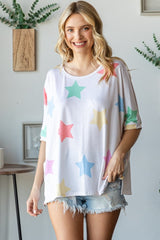 HOPELY Full Size Multi-Colored Star Print T-Shirt - Fun & Whimsical Design, Made in USA