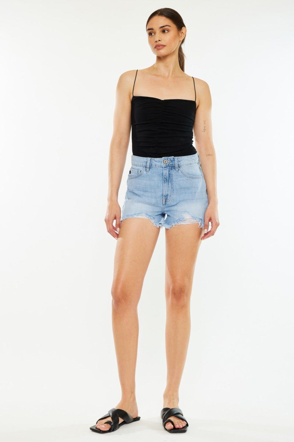 Kancan Women's Raw Hem Distressed High Waist Denim Shorts - Trendy and Comfortable