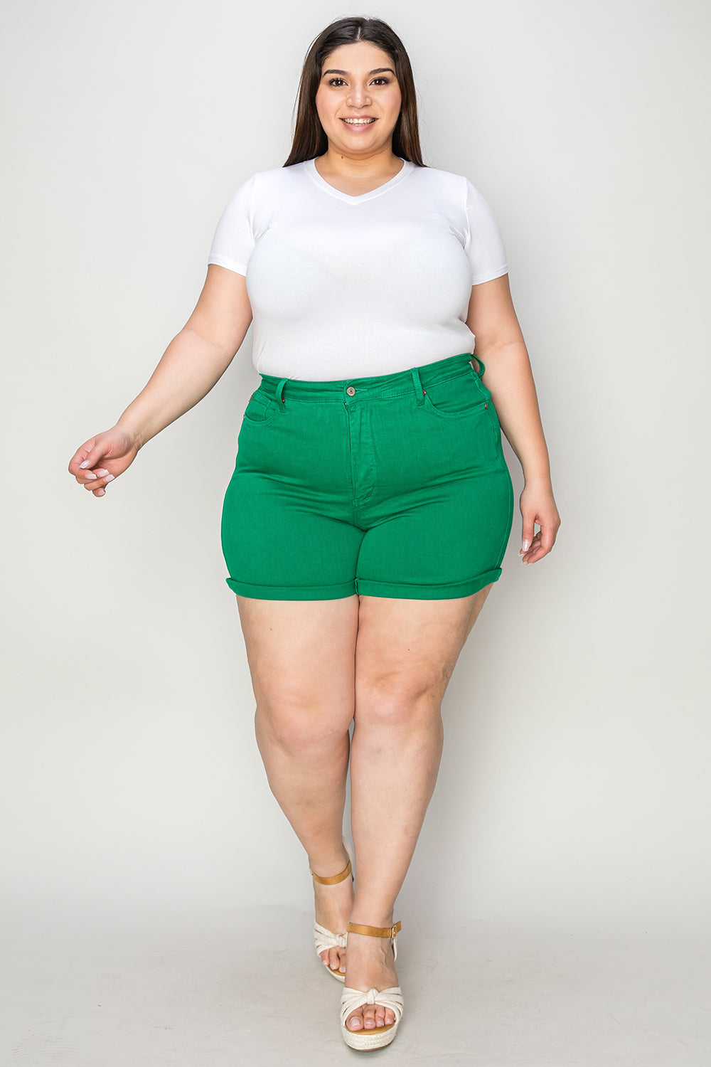 Judy Blue Full Size Tummy Control Vibrant Denim Shorts - Flattering Fit