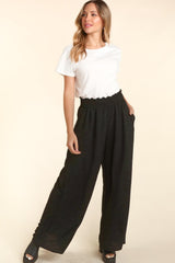 Women's Elastic Waist Wide Leg Pants with Pockets - Trendy & Comfortable Trousers
