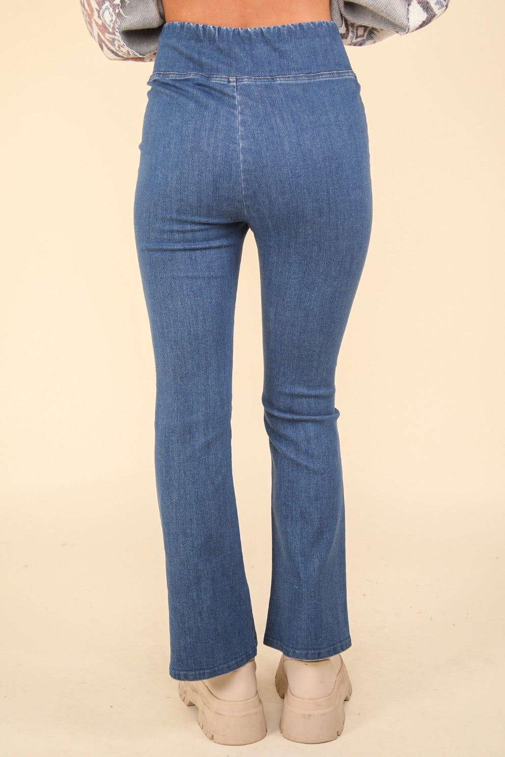 VERY J Crossover Waist Stretchy Flare Denim Leggings - Stylish & Comfortable Fit
