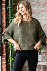 Veveret Women's Round Neck Roll-Up Sleeve Sweater - Cozy & Versatile