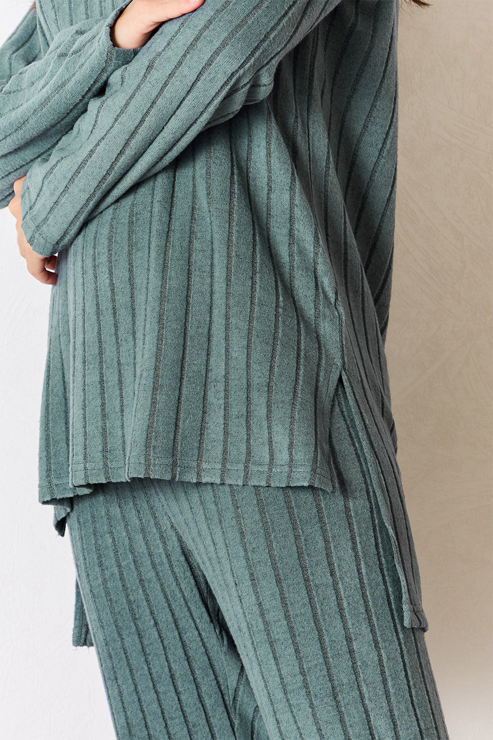 Basic Bae Full Size Ribbed High-Low Slit Top & Pants Set - Chic Two-Piece Outfit