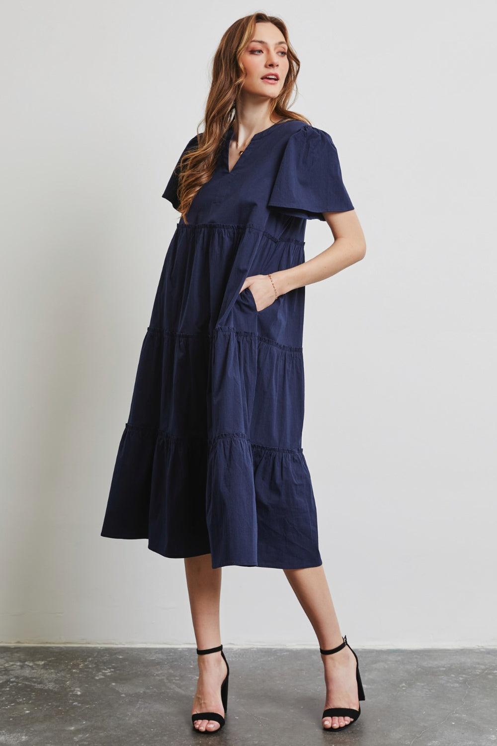 Elegant HEYSON Cotton Poplin Ruffled Tiered Midi Dress for Any Occasion
