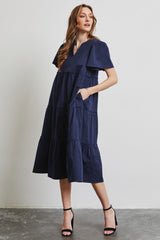 Elegant HEYSON Cotton Poplin Ruffled Tiered Midi Dress for Any Occasion