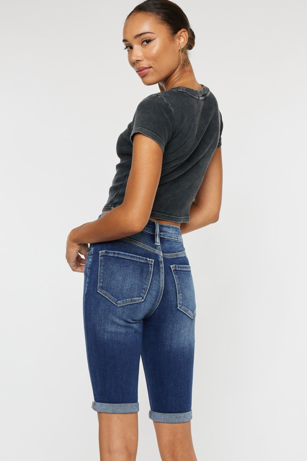 Kancan Full Size Cat's Whiskers Button Fly High-Stretch Denim Shorts