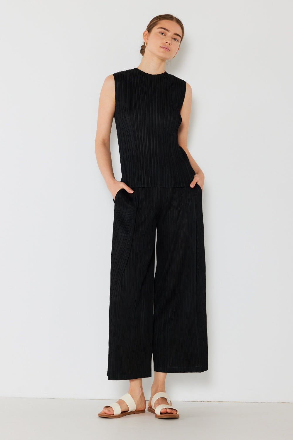 Marina West Swim Women's Pleated Wide-Leg Pants with Chic Side Pleat Detail