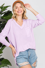 Cozy Waffle Knit V-Neck Long Sleeve T-Shirt for Women by Reborn J