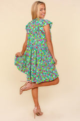 Haptics Frilled Mock Neck Ditsy Floral Dress with Tiered Design & Pockets