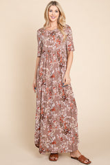 BOMBOM Women's Printed Shirred Maxi Dress – Versatile & Stylish