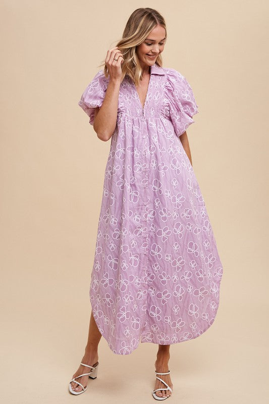 Annie Wear Women's Floral Smock Puff Sleeve Dress - Elegant & Chic